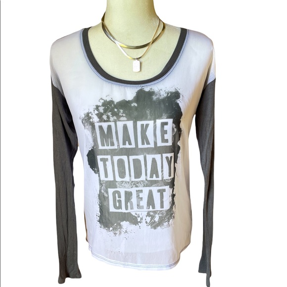 Lorimer NYC “Make Today Great” Gray/Wh long sleeve Top Size:Small petite - Picture 1 of 10
